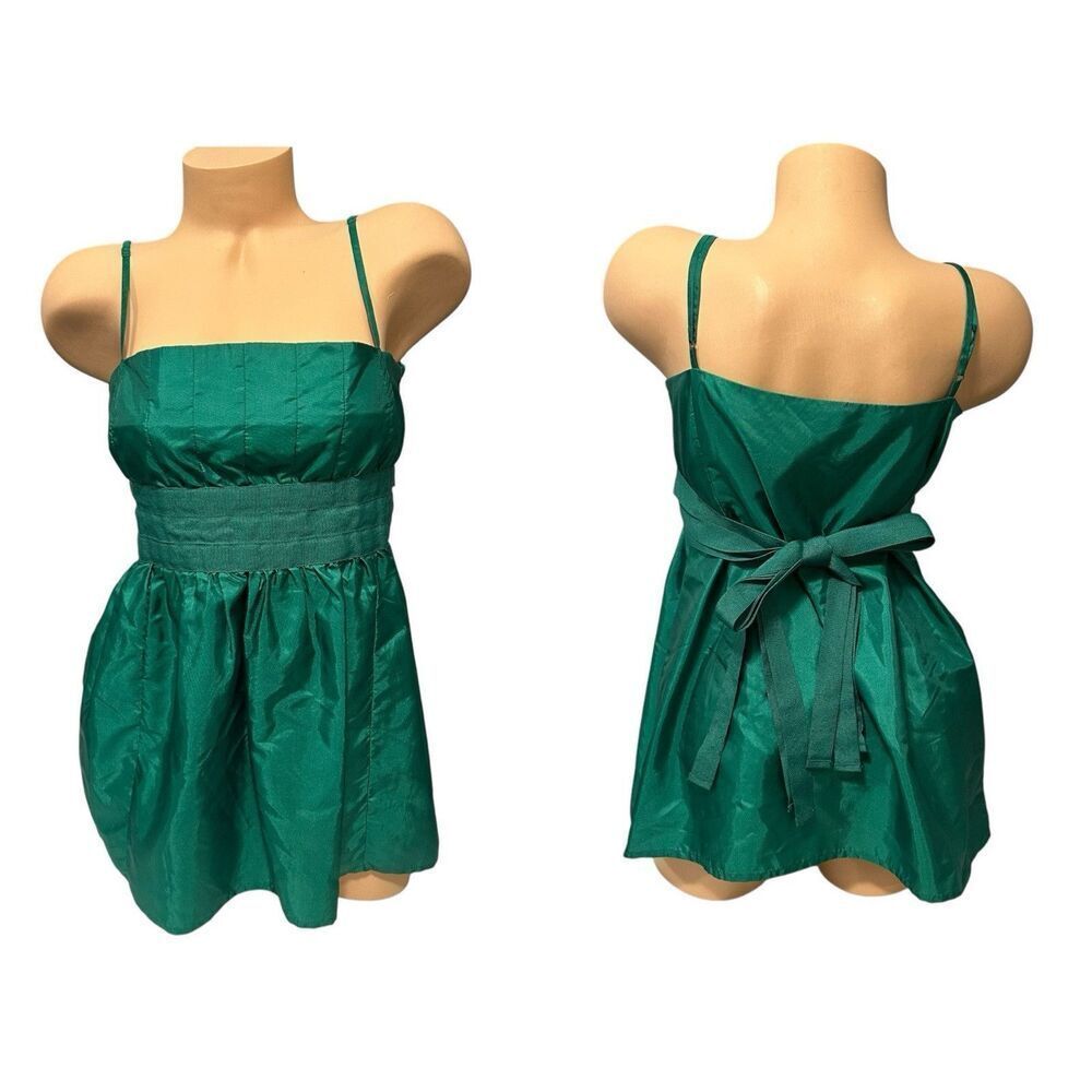 BCBG Girls Y2K Women’s Large Empire Babydoll Top Kelly Green Taffeta